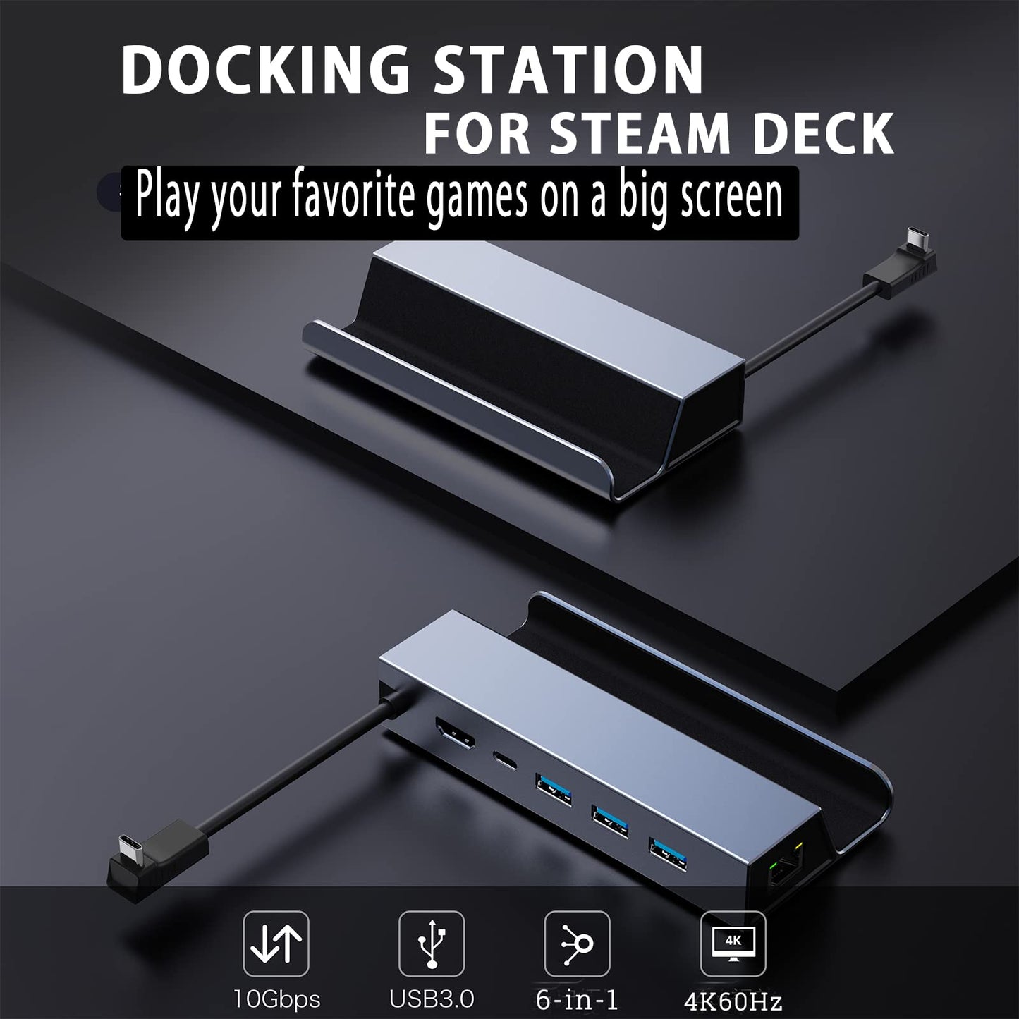 Docking Station for Steam Deck, HBAVLINK 6-in-1 Steam Deck Dock with HDMI 2.0 4K 60Hz, 3X USB 3.0, Gigabit Ethernet