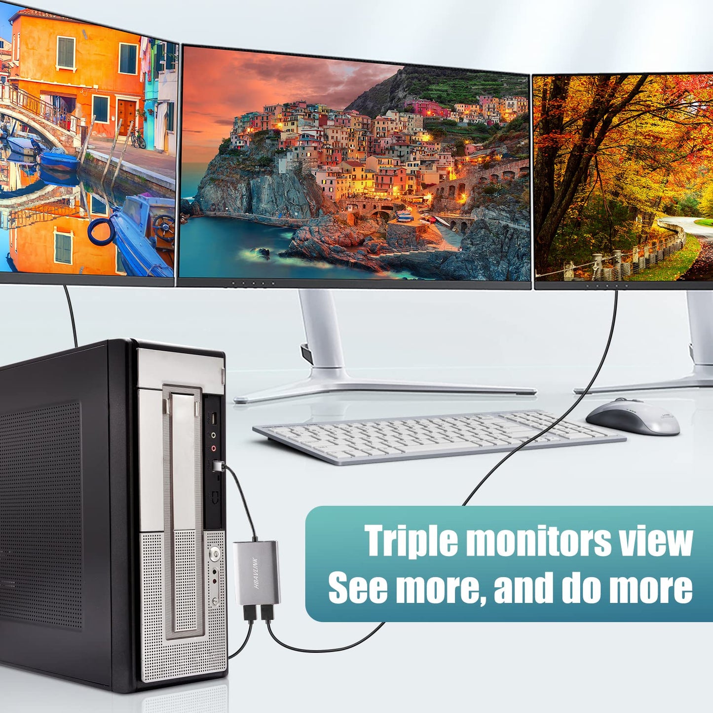 HBAVLINK USB 3.0 to Dual HDMI Adapter, Supports 4K@30Hz & 1080P@60Hz, Compatible with Windows & Mac OS Devices
