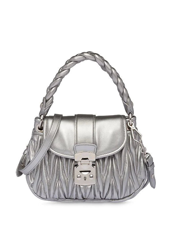 Silver Leather Tote Bag