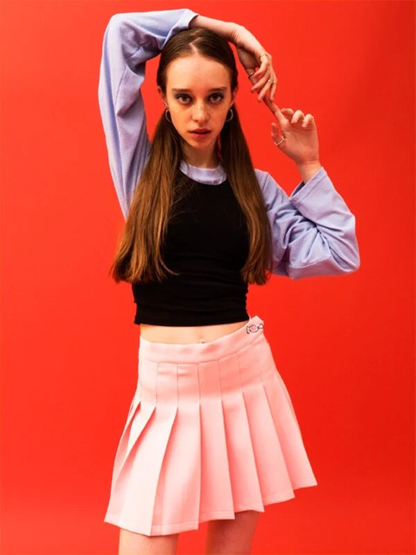 Pink Synthetic / Polyester Pleated Skirt