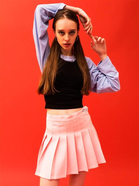 Pink Synthetic / Polyester Pleated Skirt