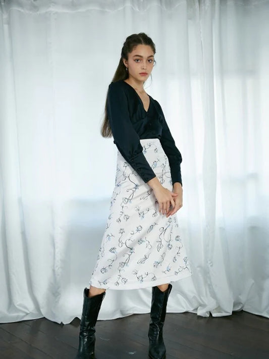 White Synthetic / Polyester Flared Skirt