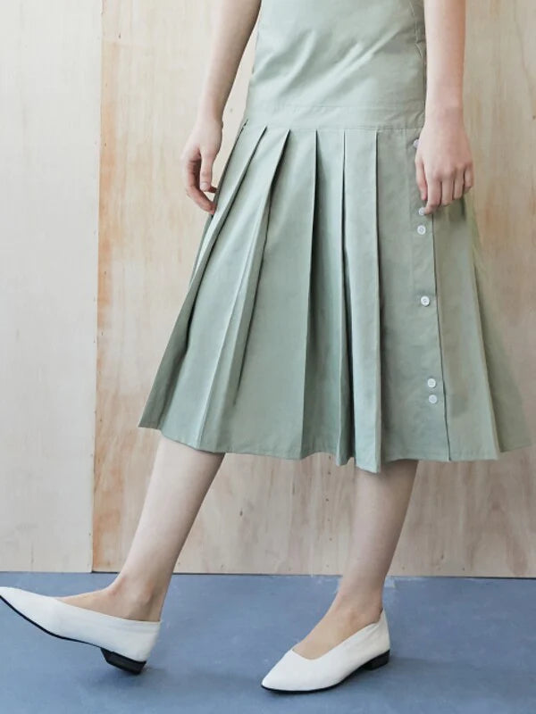 Mint Cotton Pleated Skirt