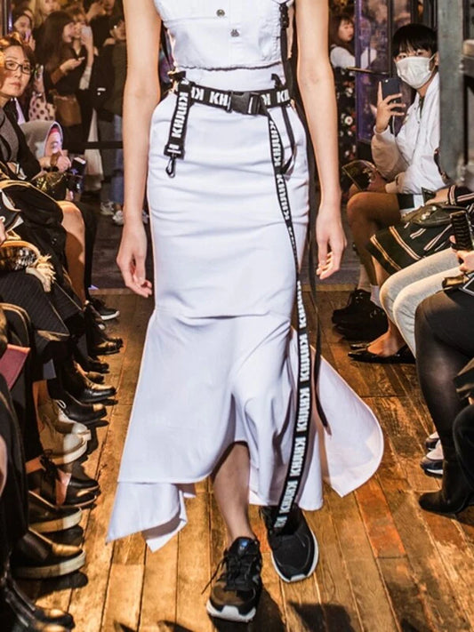White Synthetic / Polyester Trumpet Skirt