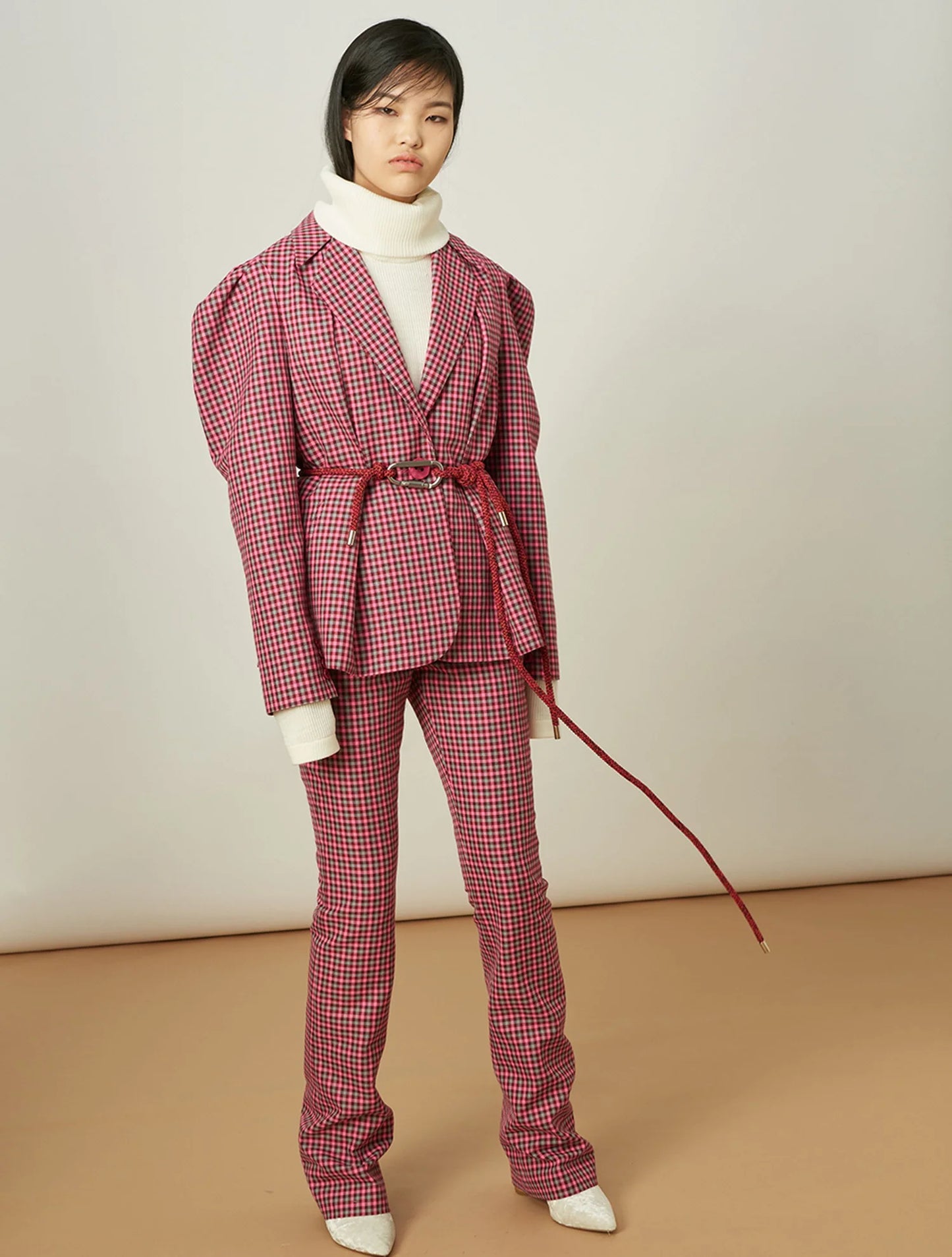 Red Cotton Normal Blazer with Long Sleeves