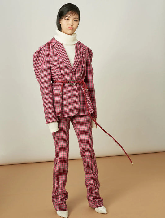 Red Cotton Normal Blazer with Long Sleeves