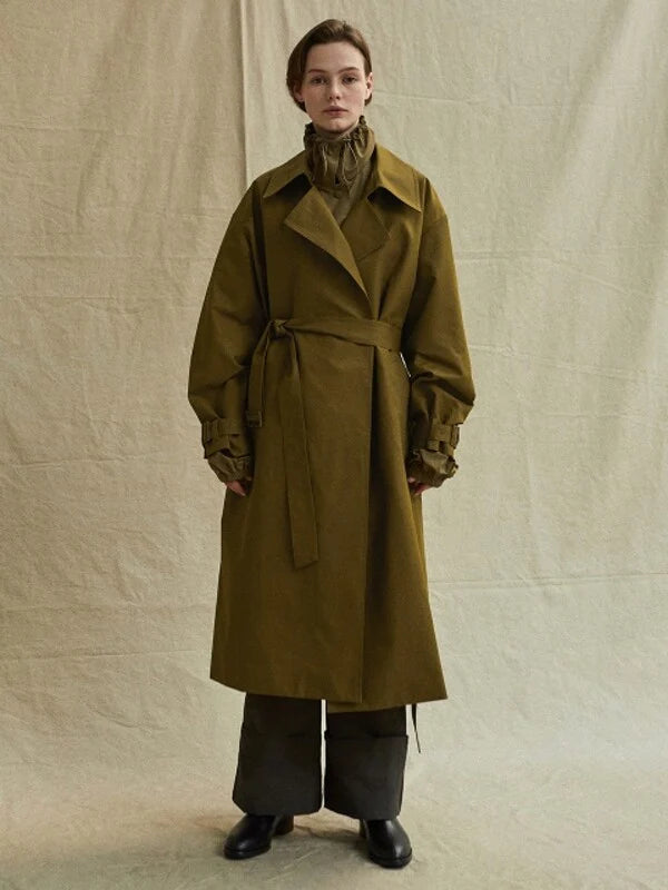 Khaki Wool / Cashmere Oversized Wrap Coat with Long Sleeves