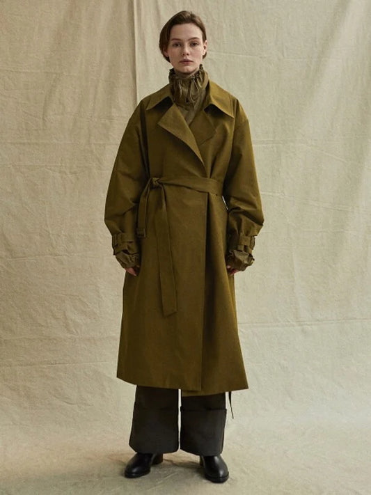 Khaki Wool / Cashmere Oversized Wrap Coat with Long Sleeves