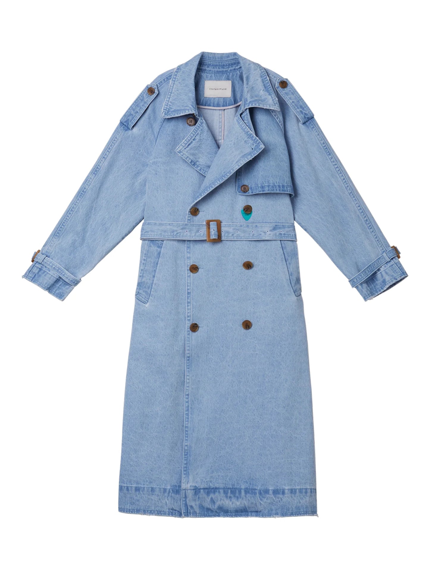 Skyblue Denim Normal Trench Coat with Long Sleeves