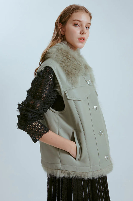 Khaki Synthetic / Polyester Normal Puffer Vest with Sleeveless