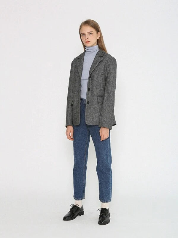Grey Synthetic / Polyester Normal Single-Breasted Jacket with Long Sleeves