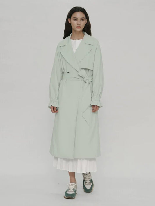 Mint Synthetic / Polyester Oversized Trench Coat with Long Sleeves
