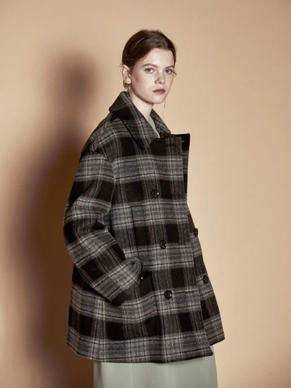 Grey Wool / Cashmere Oversized Double-Breasted Coat with Long Sleeves