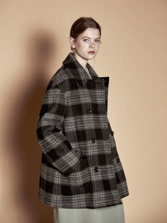 Grey Wool / Cashmere Oversized Double-Breasted Coat with Long Sleeves