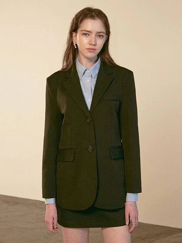 Khaki Synthetic / Polyester Normal Single-Breasted Jacket with Long Sleeves