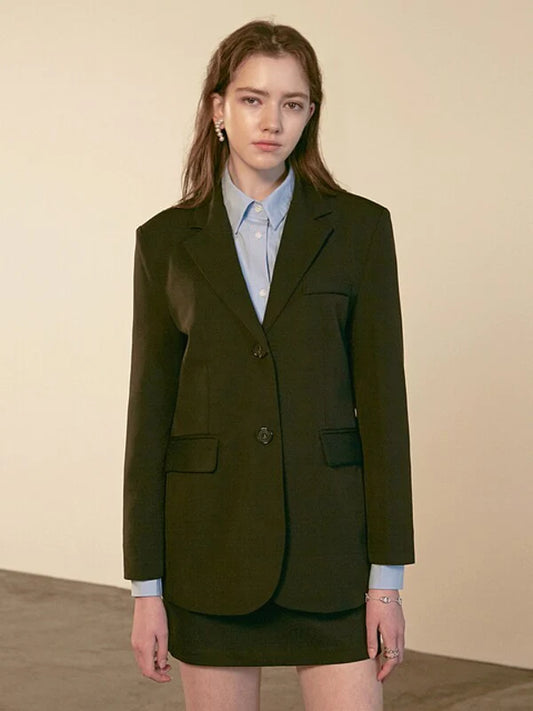 Khaki Synthetic / Polyester Normal Single-Breasted Jacket with Long Sleeves