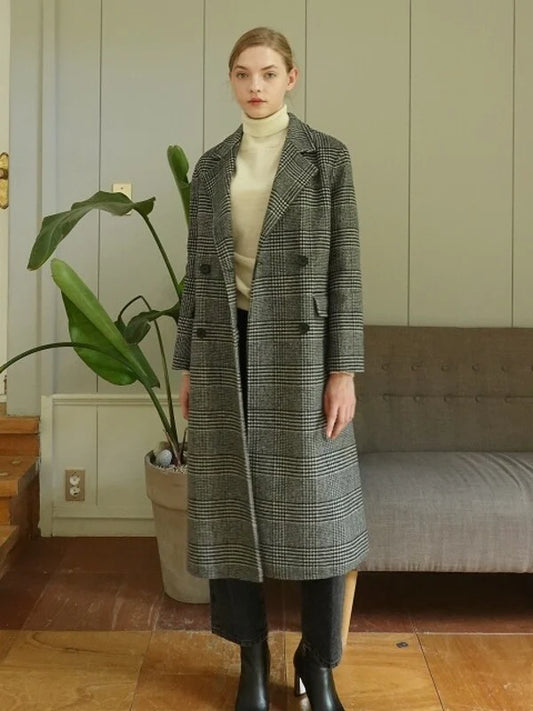 Grey Wool / Cashmere Normal Double-Breasted Coat with Long Sleeves