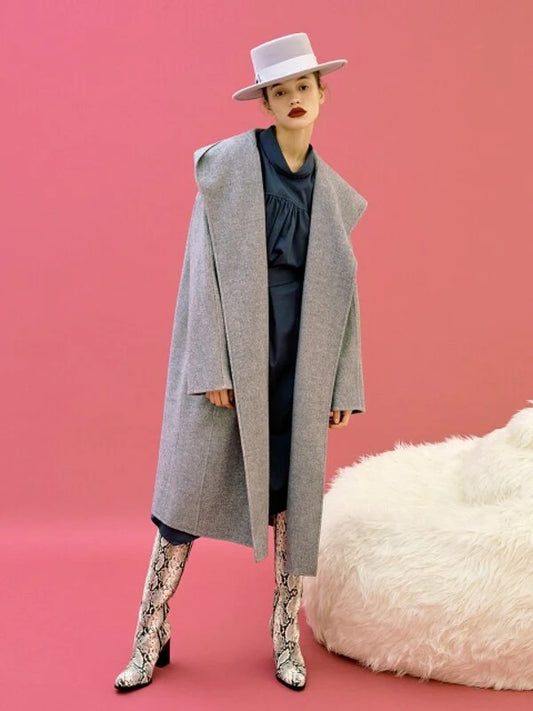 Grey Wool / Cashmere Oversized Coat with Long Sleeves