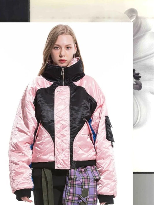 Pink Synthetic / Polyester Oversized Puffer Jacket with Long Sleeves