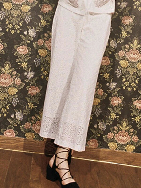 White Cotton Wide Wide Leg Pants