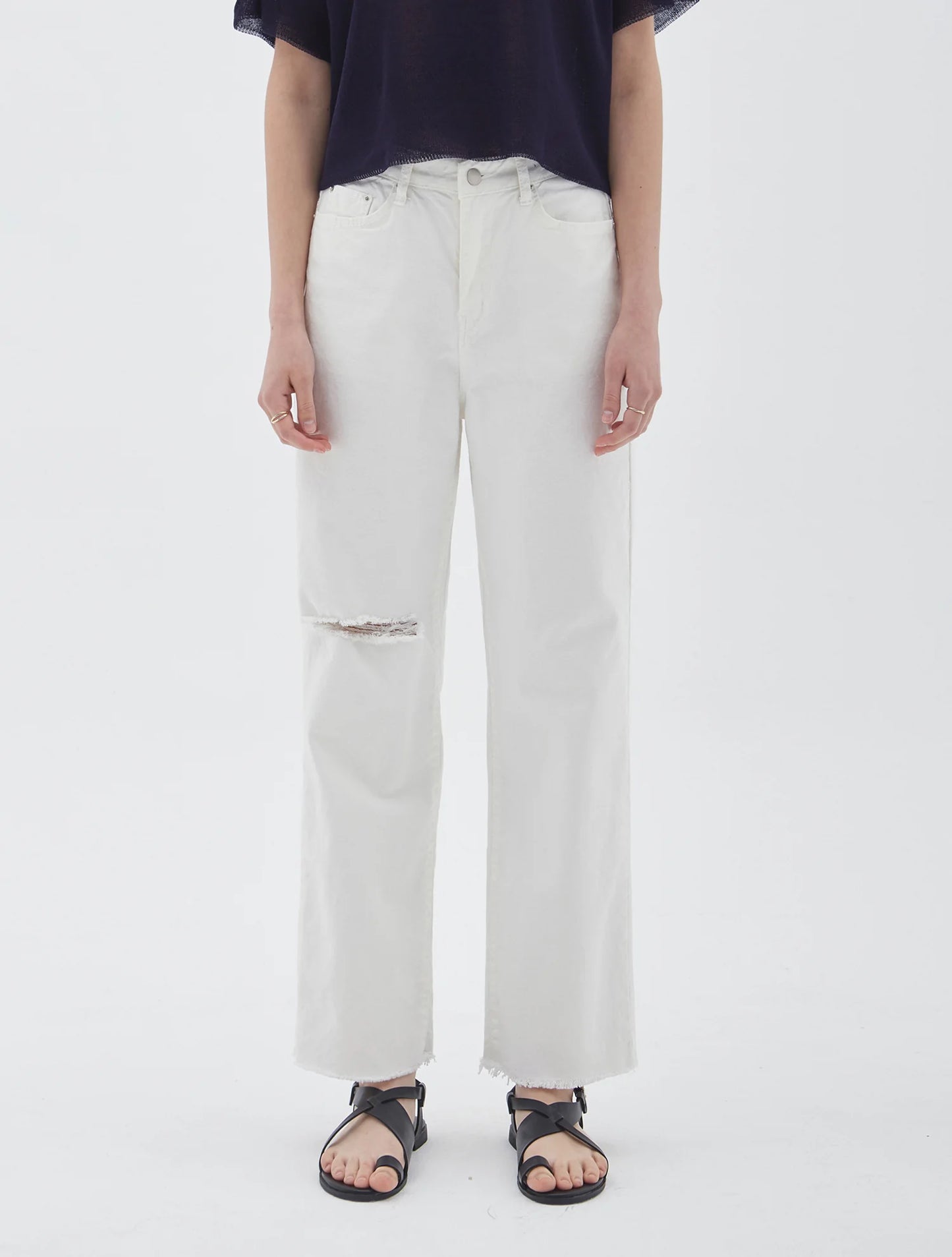 White Cotton Normal Jeans