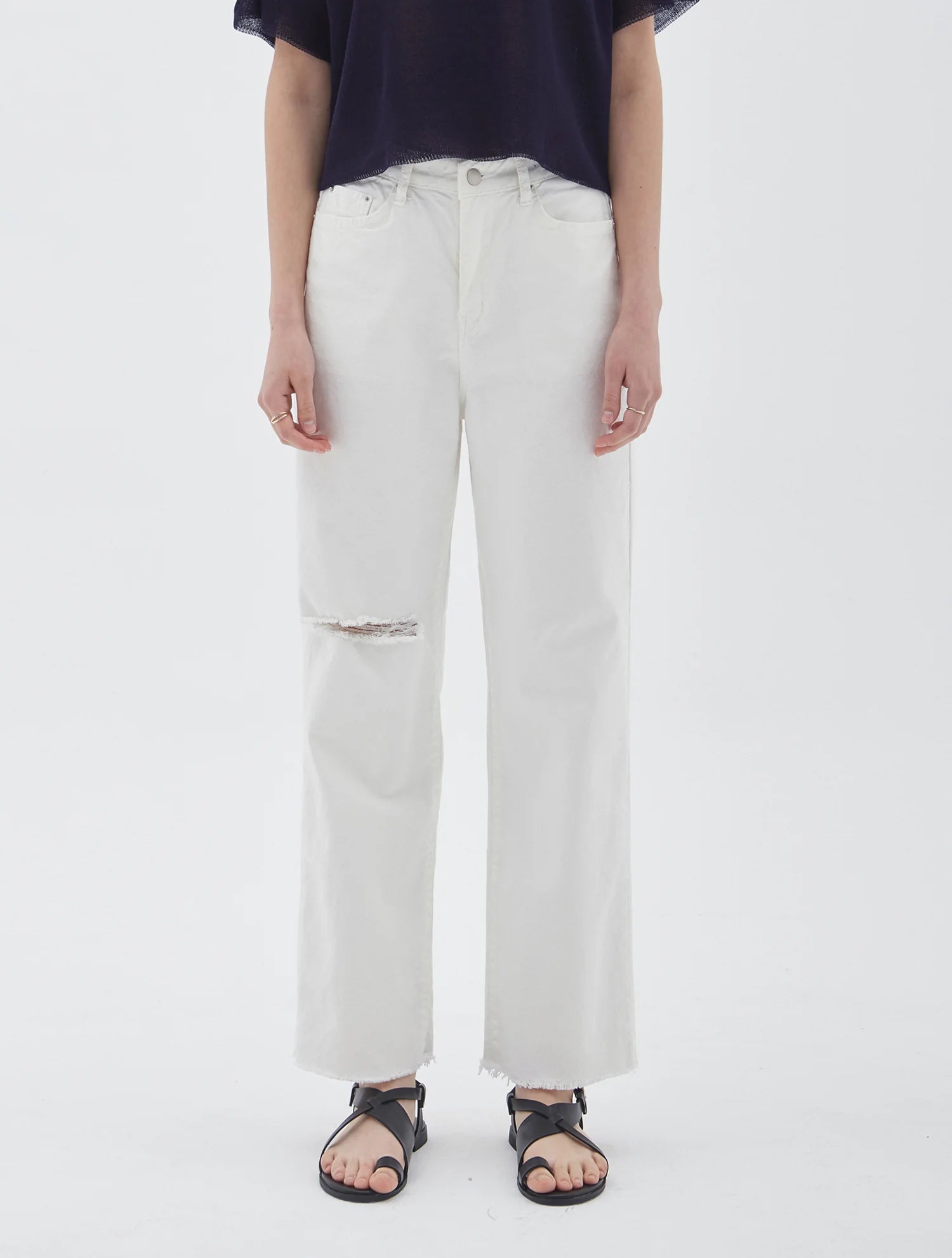 White Cotton Normal Jeans