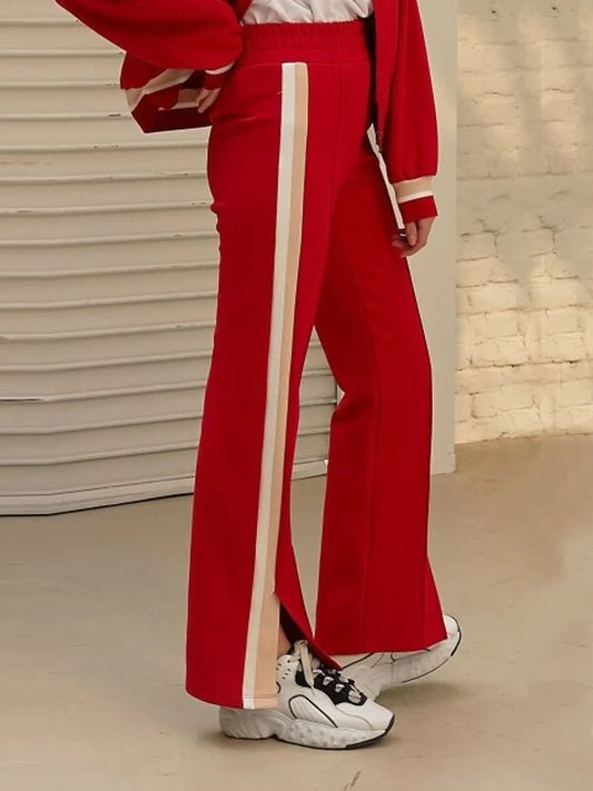 Red Synthetic / Polyester Normal Slacks