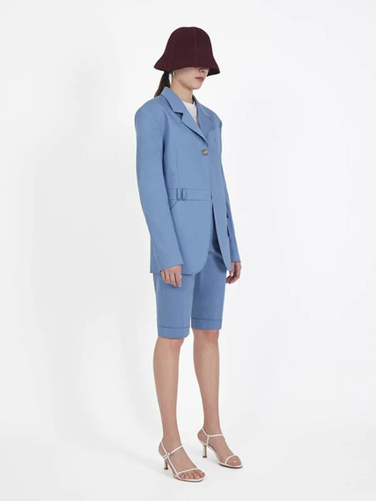 Skyblue Synthetic / Polyester Normal Single-Breasted Jacket with Long Sleeves