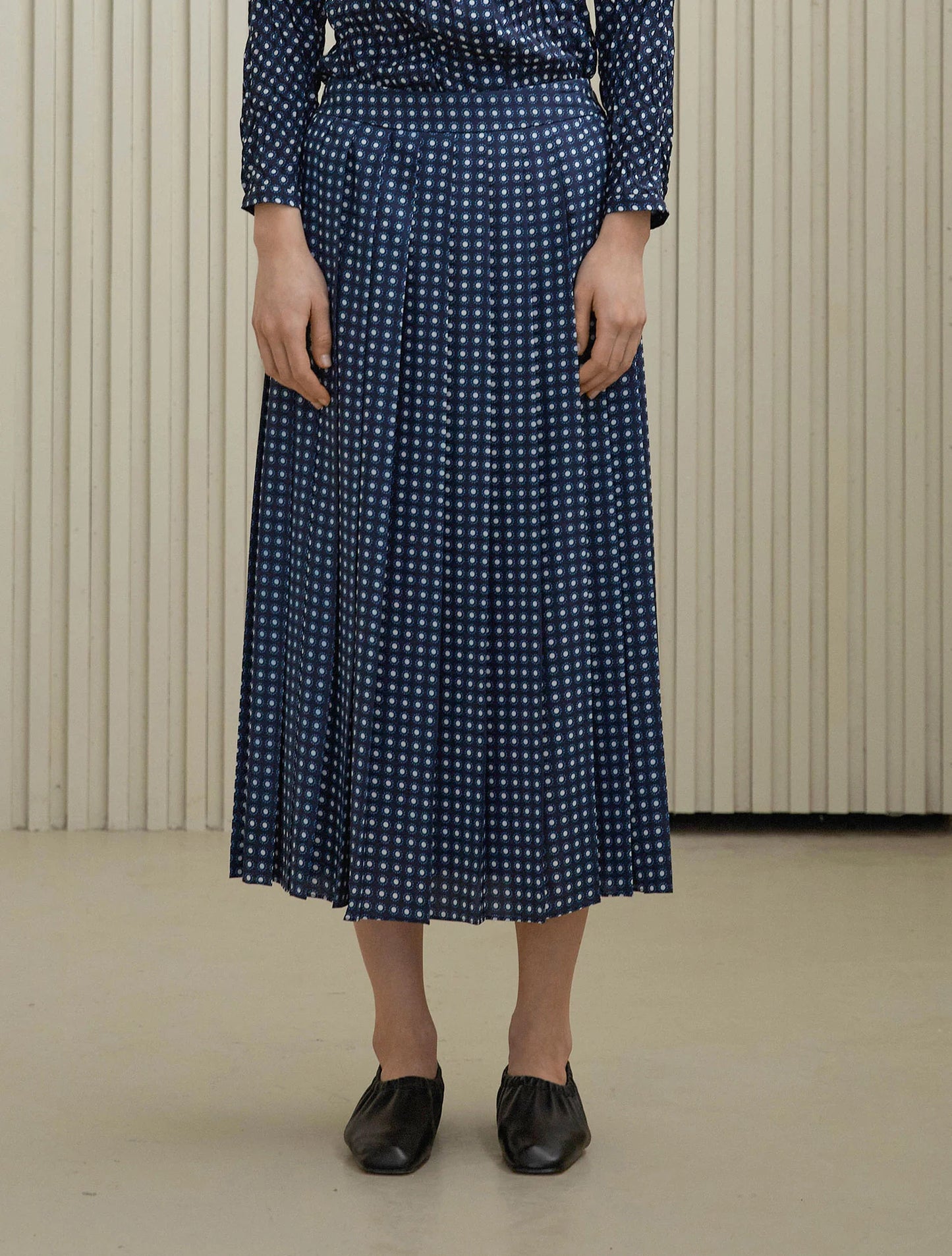 Navy Synthetic / Polyester Pleated Skirt