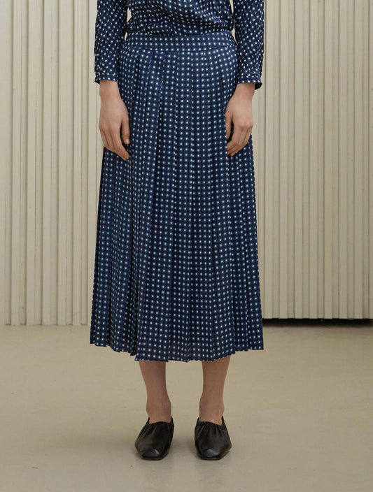 Navy Synthetic / Polyester Pleated Skirt