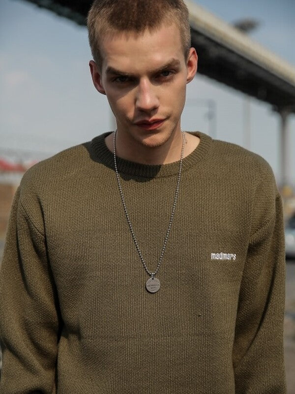 Khaki Knit Normal Sweater with Long Sleeves