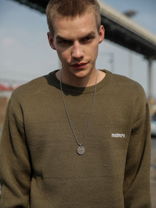 Khaki Knit Normal Sweater with Long Sleeves