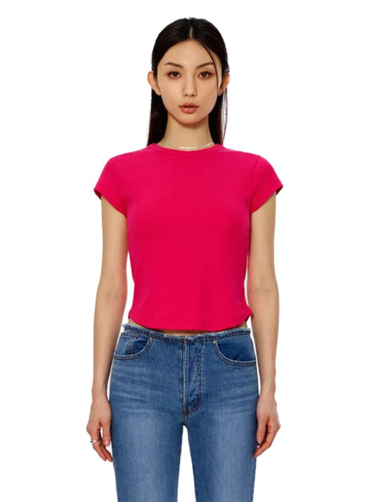 Red Cotton Normal T-Shirt with Short Sleeves