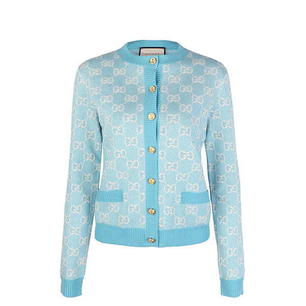 Skyblue Knit Normal Cardigan with Long Sleeves
