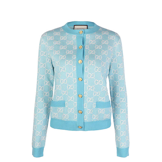 Skyblue Knit Normal Cardigan with Long Sleeves