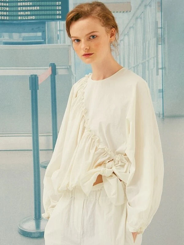 White Cotton Oversized Blouse with Long Sleeves
