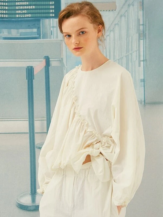 White Cotton Oversized Blouse with Long Sleeves