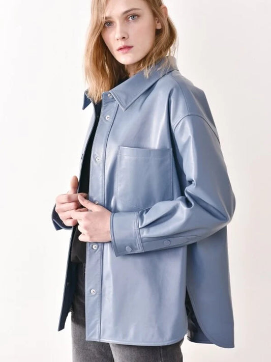 Skyblue Synthetic / Polyester Oversized Shirt with Long Sleeves