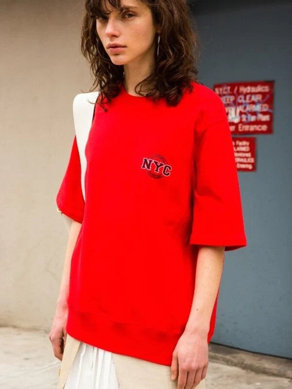 Red Cotton Oversized T-Shirt with Short Sleeves