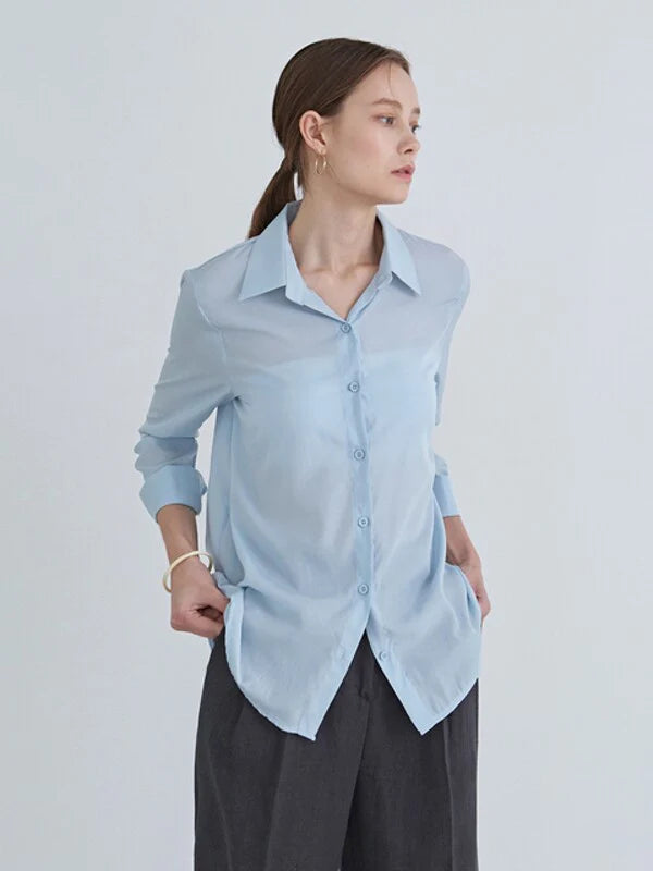 Skyblue Cotton Normal Shirt with 3/4 Sleeve