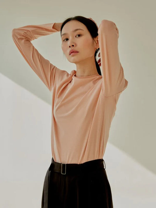 Lavender Cotton Normal T-Shirt with Long Sleeves