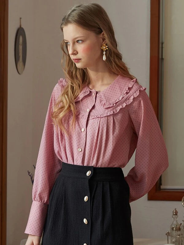 Pink Synthetic / Polyester Normal Blouse with Long Sleeves