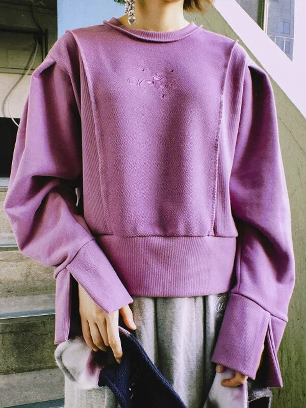 Purple Cotton Oversized Sweatshirt with Long Sleeves