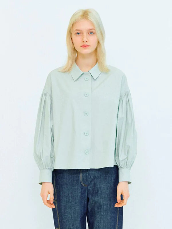 Skyblue Synthetic / Polyester Oversized Blouse with Long Sleeves