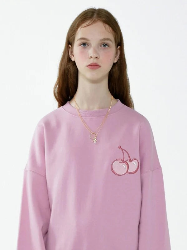 Pink Cotton Oversized Sweatshirt with Long Sleeves