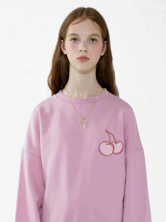 Pink Cotton Oversized Sweatshirt with Long Sleeves