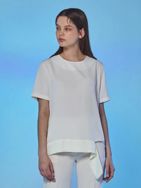 White Synthetic / Polyester Normal Blouse with Short Sleeves