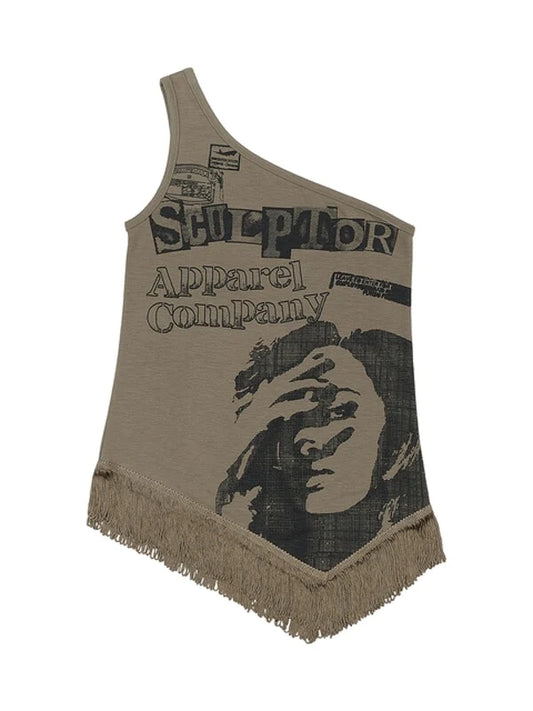 Grey Cotton Normal Tank Top with Sleeveless