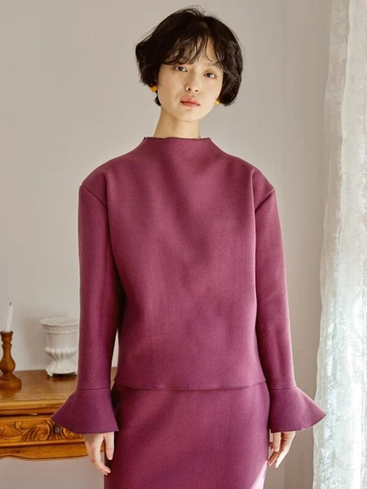 Purple Neoprene Normal Sweatshirt with Long Sleeves