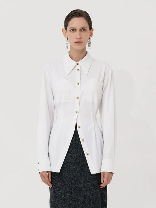 White Synthetic / Polyester Normal Dress Shirt with Long Sleeves